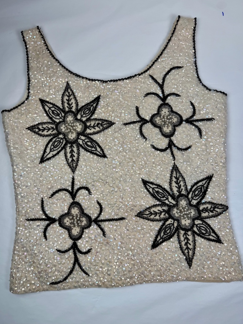Vintage Beaded Black and cream sleeve less top